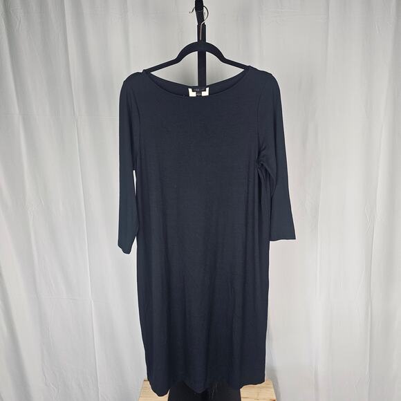 NWT J. Jill Wearever Black Cream Dress Medium 3/4 Sleeve Back Contrast Panel - Picture 1 of 3